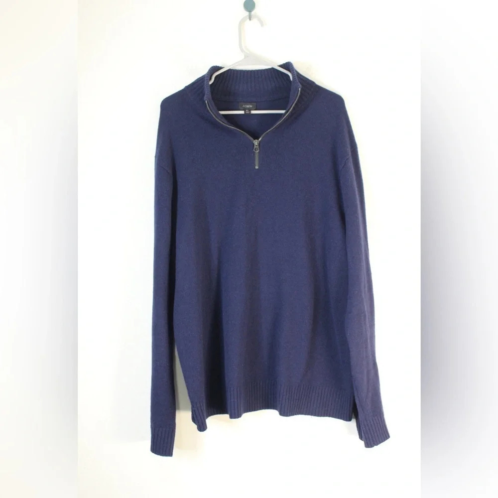 J. Crew Men's Merino Wool Blend Half Zip Sweater Navy Blue XL Preppy Business